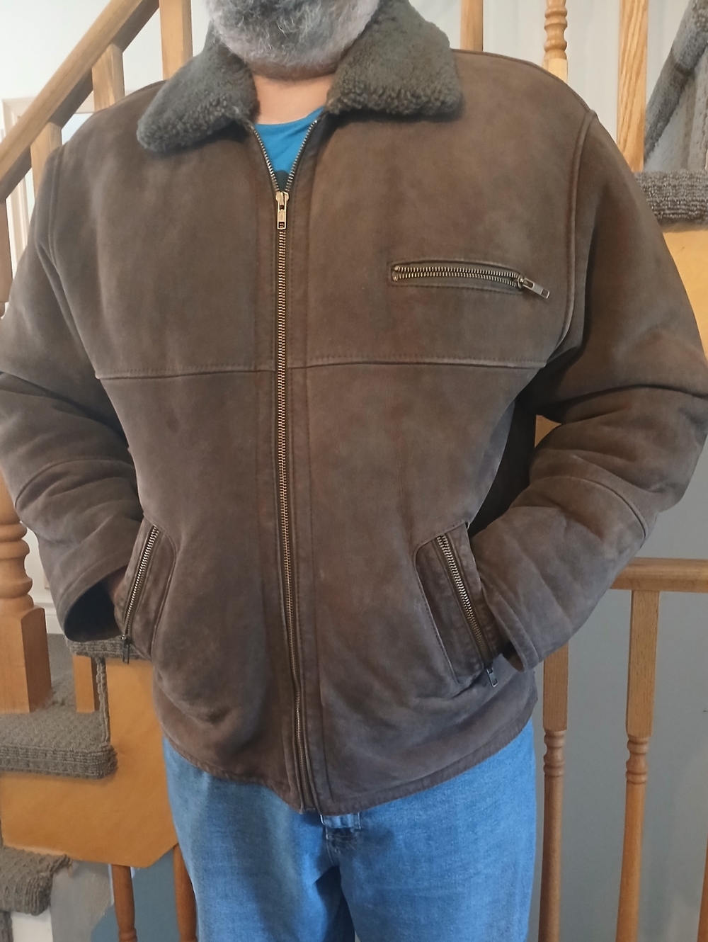 Vintage Men's Size Large 100% Genuine Shearling Sheepskin Jacket- Brown